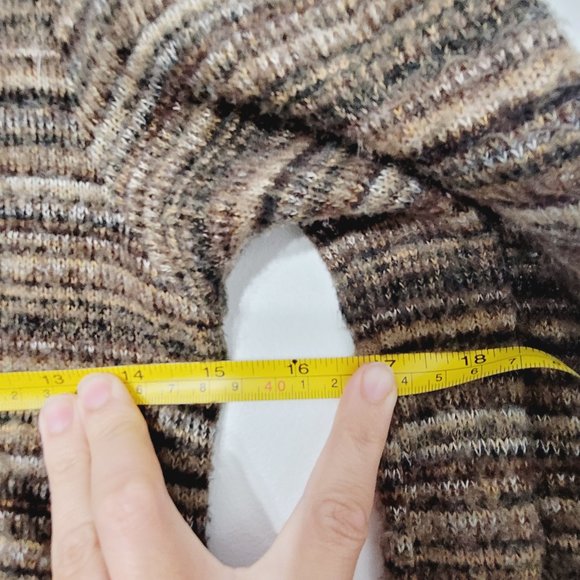 Sweater Dress Vintage Cowl Neck Long Sleeves Lightweight Brown Neutrals Stripes - Picture 11 of 11